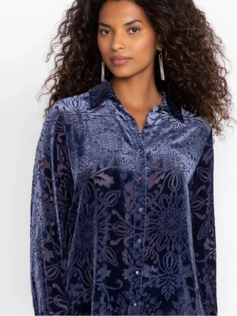 Jade by Johnny Was Blue Long Sleeve Boxy Button Down L